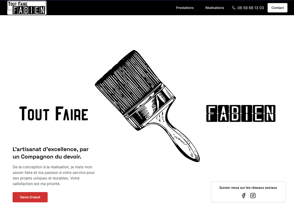 Site vitrine pour ToutFaireFabien - Artisan multiservice