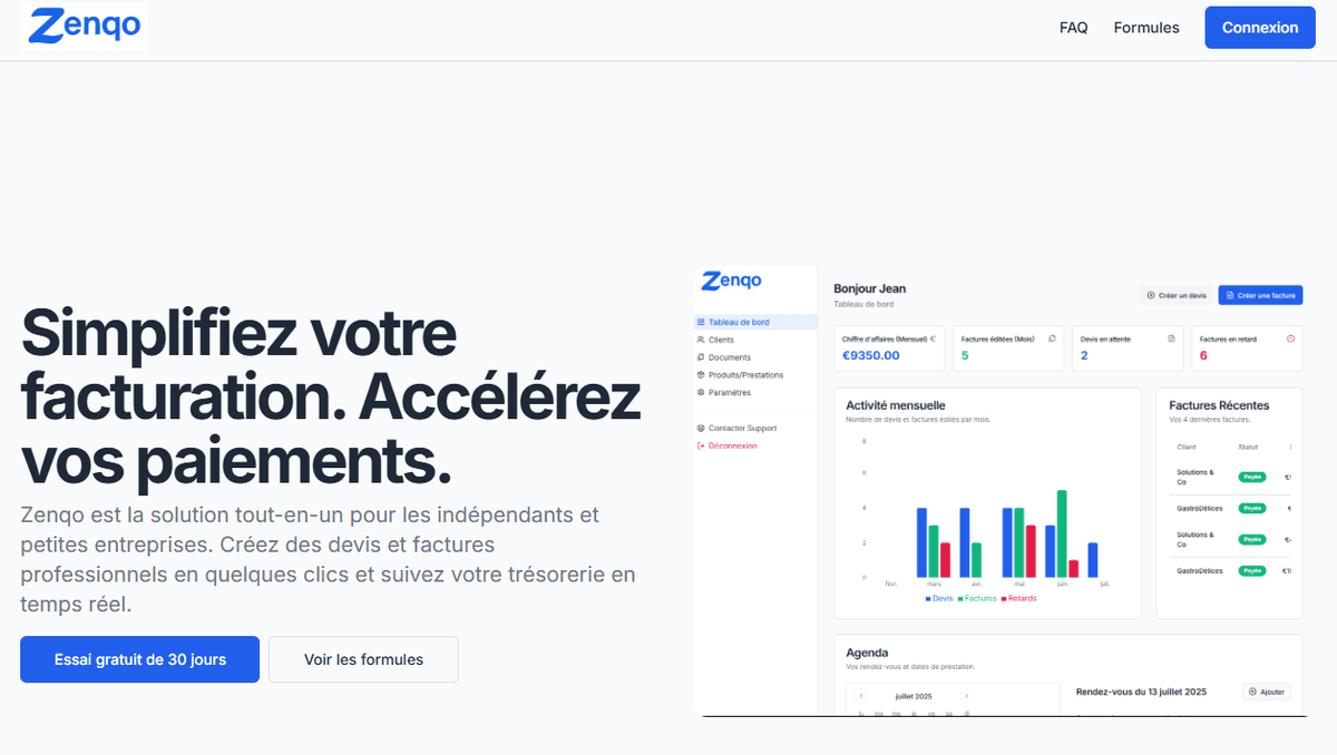 Site vitrine pour Zenqo - Logiciel de facturation